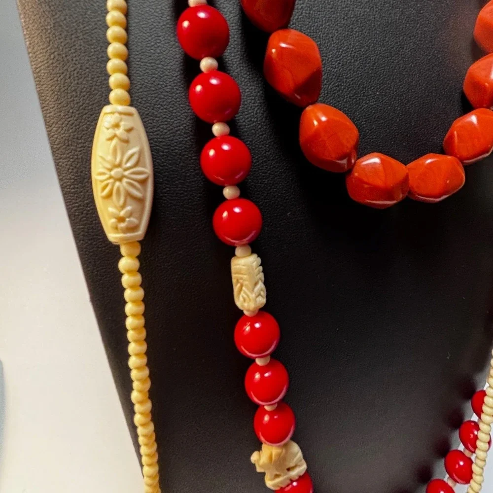 Necklace Lot Goth Witchy Boho Black Red Vintage Acrylic Beads Floral Elephants - Picture 1 of 10